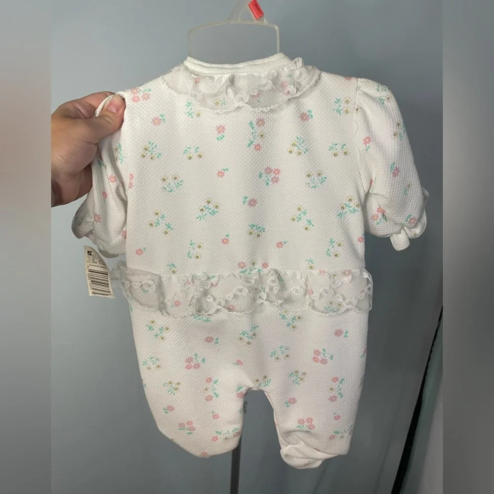 Playskool Vintage‎ Floral Footed Romper Baby Girls 0-3M White Lace 1999 NWT